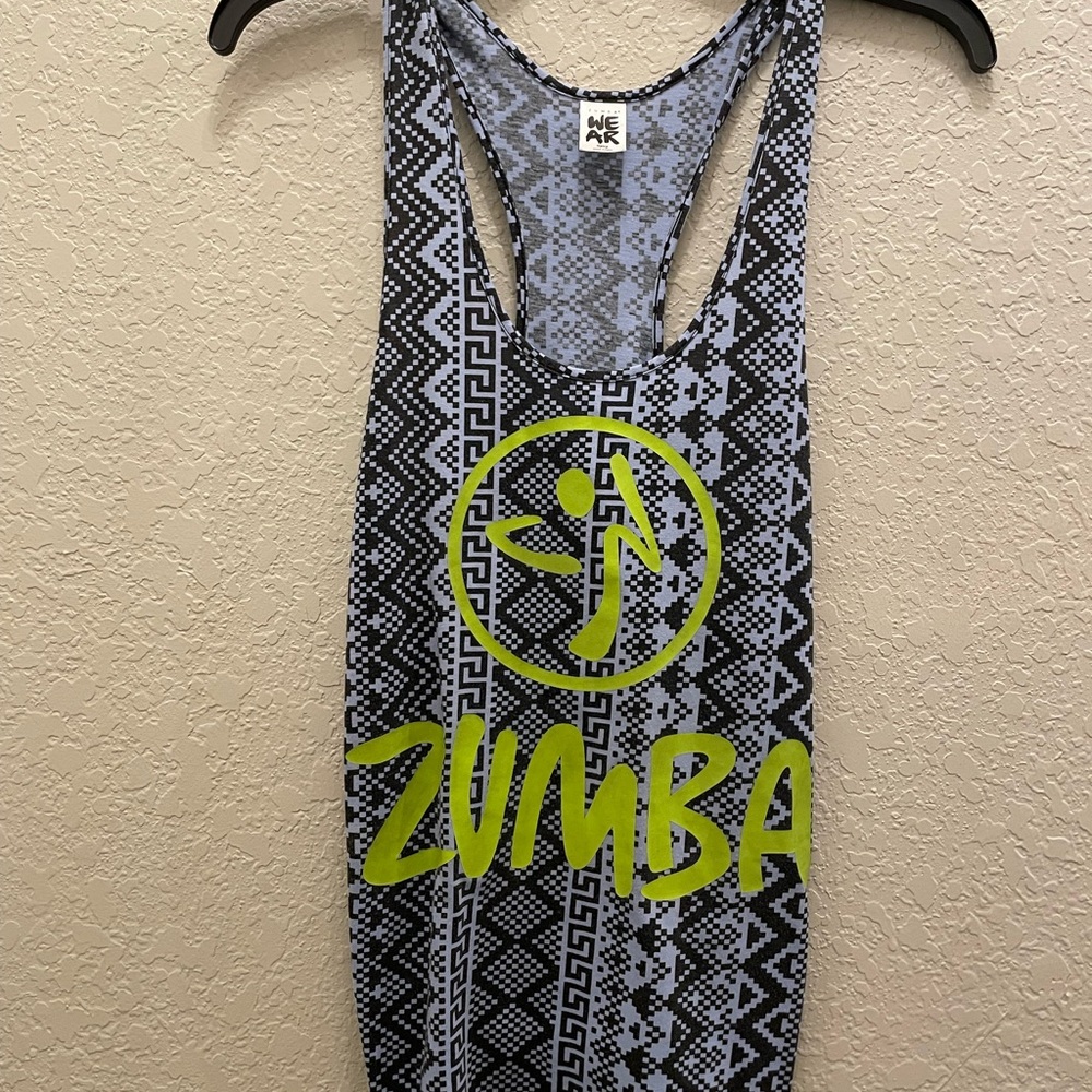 Zumba Wear Tribal Geometric Tank Top - Black and Blue